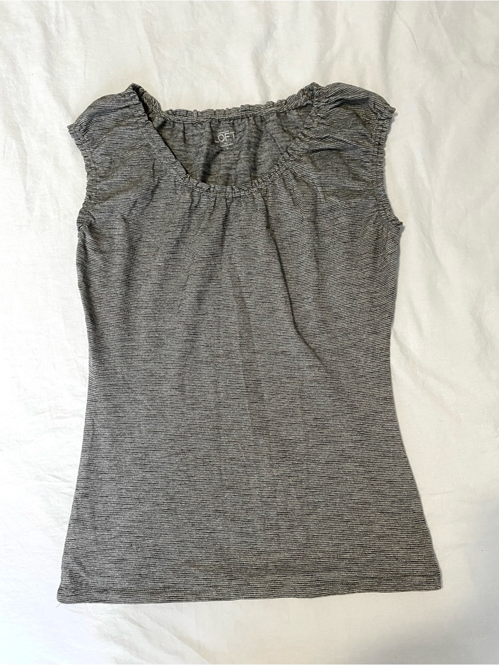 LOFT Gray Ruched Neck Tank Top